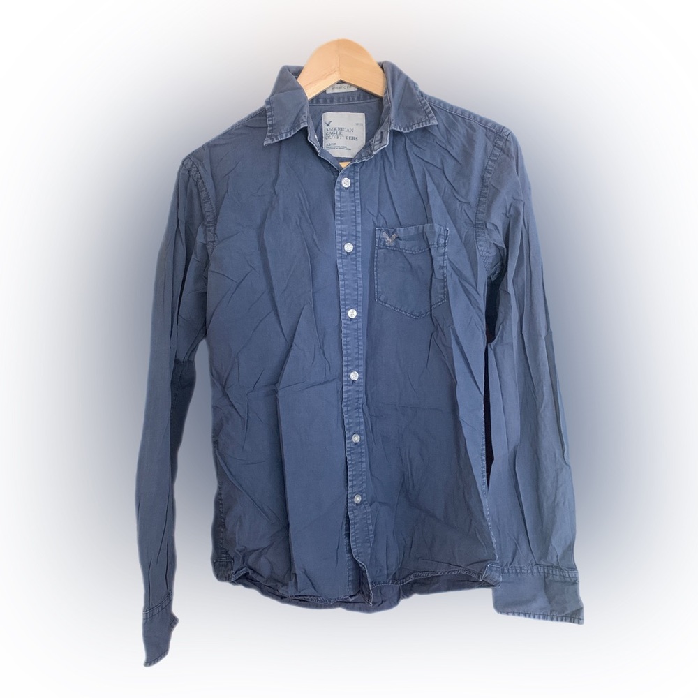 AE- AMERICAN EAGLE, slate blue, long sleeve, button down, SZ XS/TP